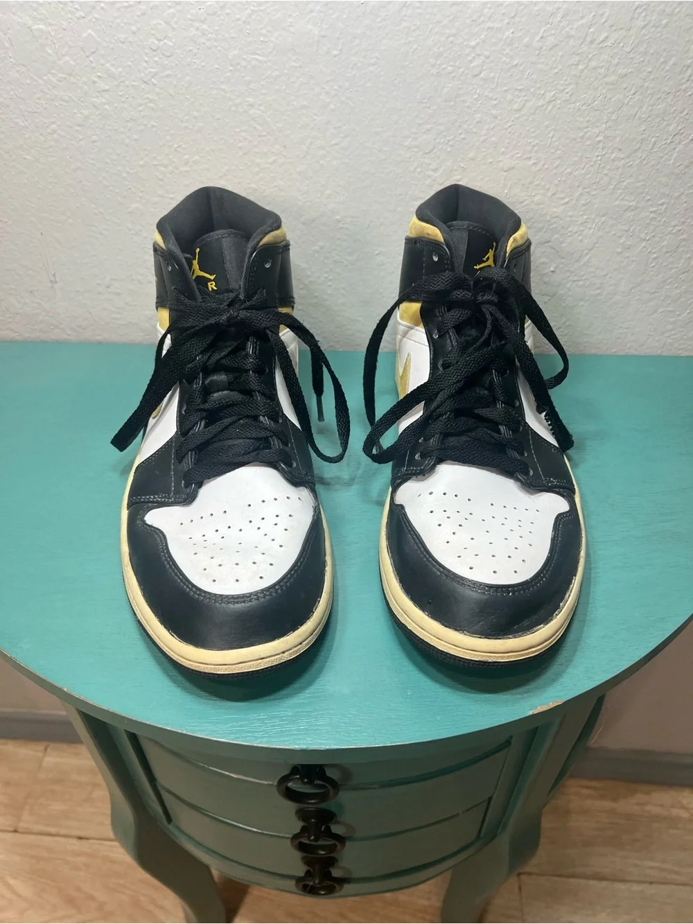 Black White and Yellow High-Top Air Jordans Sneakers
